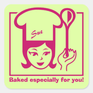 Retro-Aufkleber "Bakergirl" für Backwaren Quadratischer Aufkleber