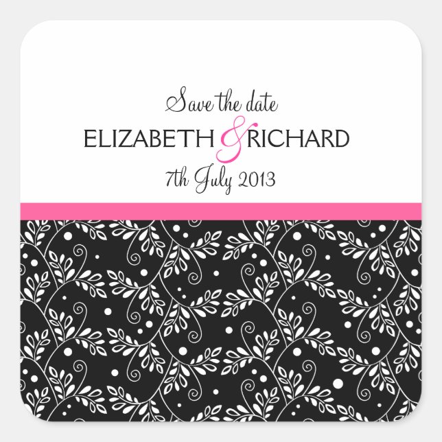 Retro-Aufkleber mit Schwarz-weißer Blüte "Save the Quadratischer Aufkleber (Vorderseite)