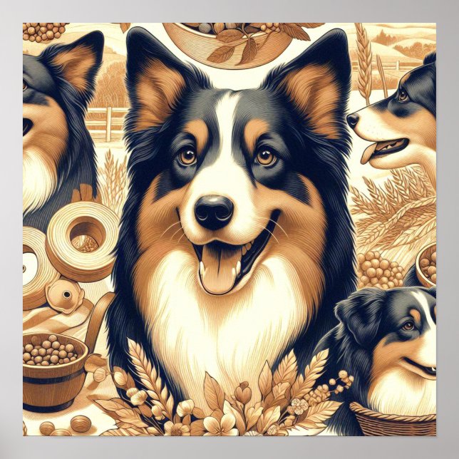 Retro Australian Shepherd Illustration Poster (Vorne)