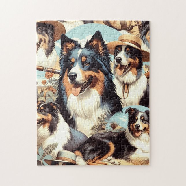 Retro Australian Shepherd Nahtlose Malerei (Vertikal)