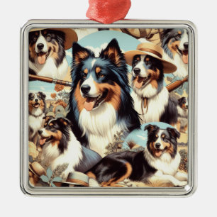 Retro Australian Shepherd Nahtlose Malerei Ornament Aus Metall