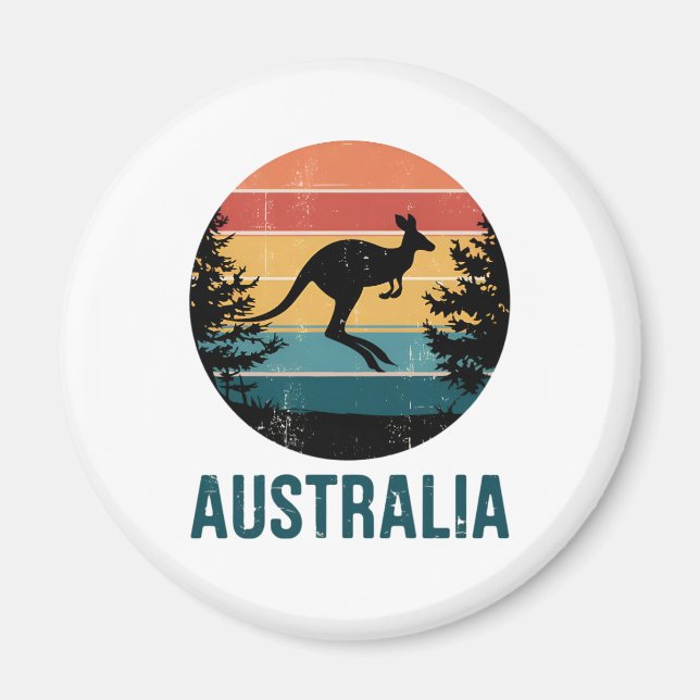 Retro Australian Sunset Animal Jumping Kangaroo Magnet (Vorne)