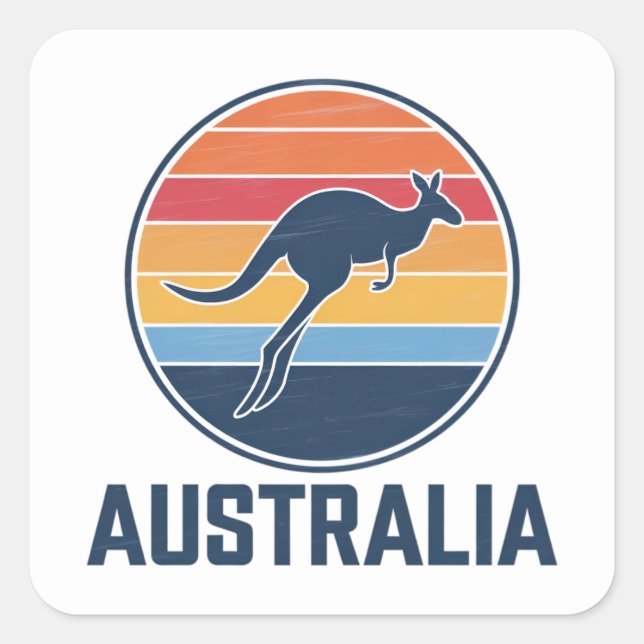 Retro Australian Sunset Animal Jumping Kangaroo Quadratischer Aufkleber (Vorderseite)