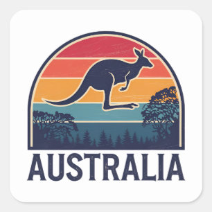 Retro Australian Sunset Animal Jumping Kangaroo Quadratischer Aufkleber