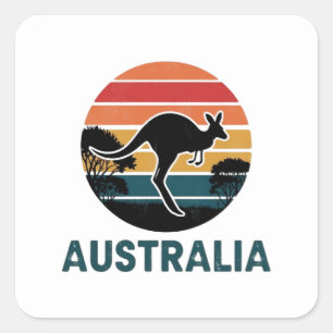 Retro Australian Sunset Animal Jumping Kangaroo Quadratischer Aufkleber