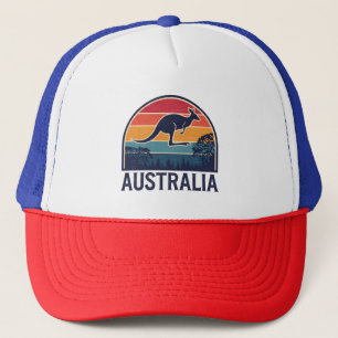 Retro Australian Sunset Animal Jumping Kangaroo Truckerkappe