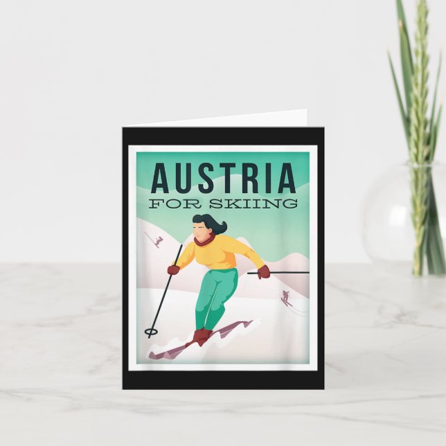 Retro Austria Ski Motiv mit Ski- und Skistöcken Karte (Vorderseite)
