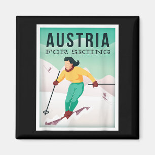 Retro Austria Ski Motiv mit Ski- und Skistöcken Magnet