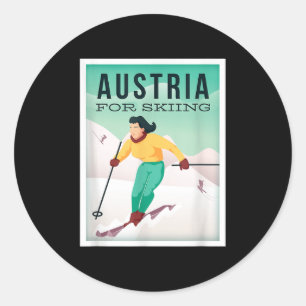 Retro Austria Ski Motiv mit Ski- und Skistöcken Runder Aufkleber