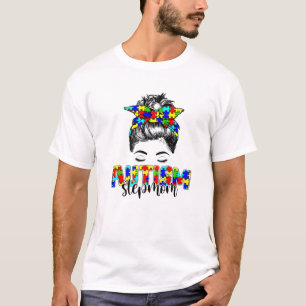 Retro Autism Awareness Messy Bun Stepmuti Unterstü T-Shirt