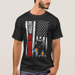 Retro Autism Big Brother Bear American Flag Awaren T-Shirt