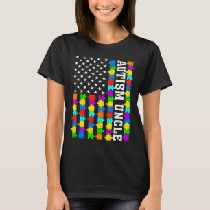 Retro Autism Uncle American Flag Love Autism Aware T-Shirt