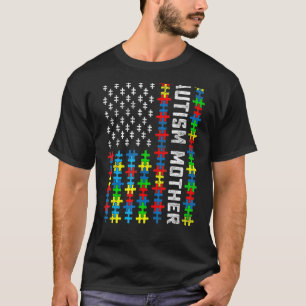 Retro Autismus Bewusstsein USA Flaggen Mutter Supp T-Shirt