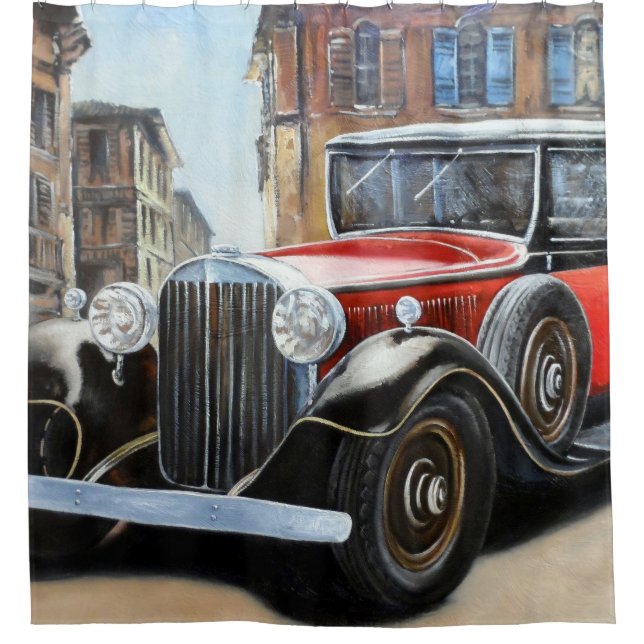 Retro Auto Altstadt Malerei Duschvorhang (Vorderseite)