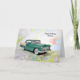 Retro-Auto auf Straßenkarte Karte