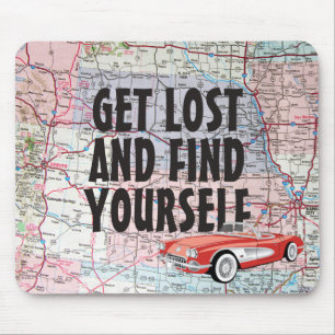 Retro-Auto auf Straßenkarte-Mauspad Mousepad