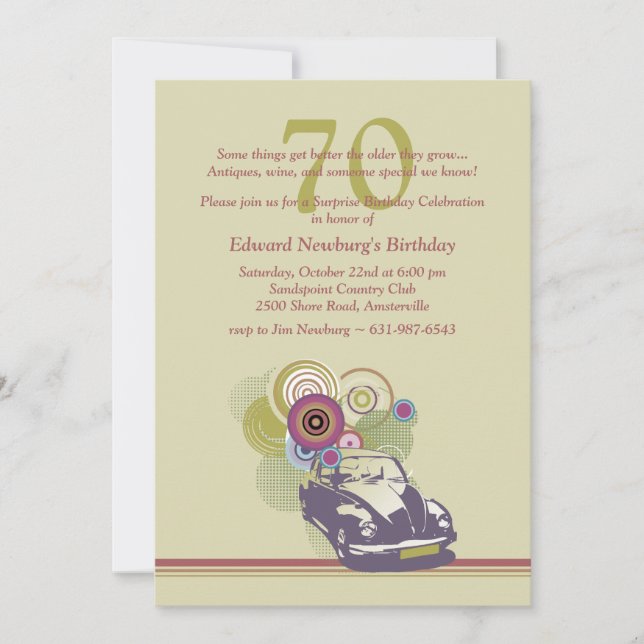 Retro Auto-Einladung Einladung (Vorderseite)