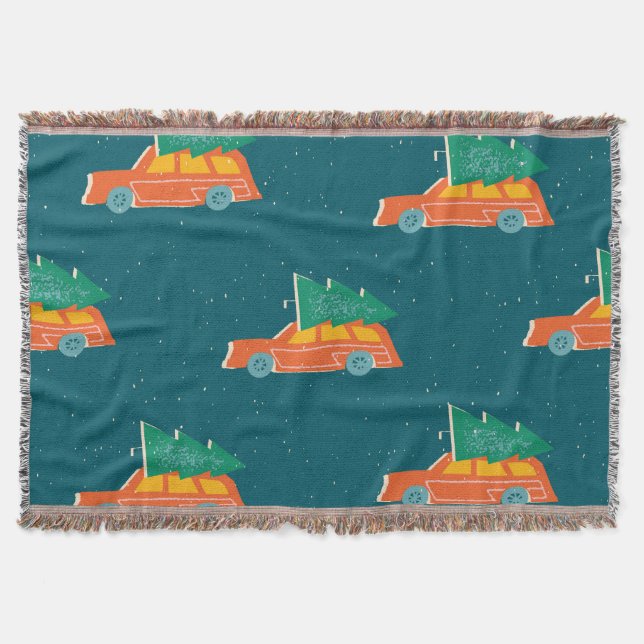 Retro-Auto-Weihnachtsbaum-Muster Decke (Vorderseite)