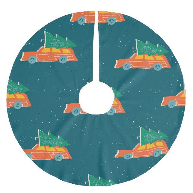 Retro-Auto-Weihnachtsbaum-Muster Polyester Weihnachtsbaumdecke (Vorderseite)