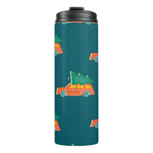 Retro-Auto-Weihnachtsbaum-Muster Thermosbecher