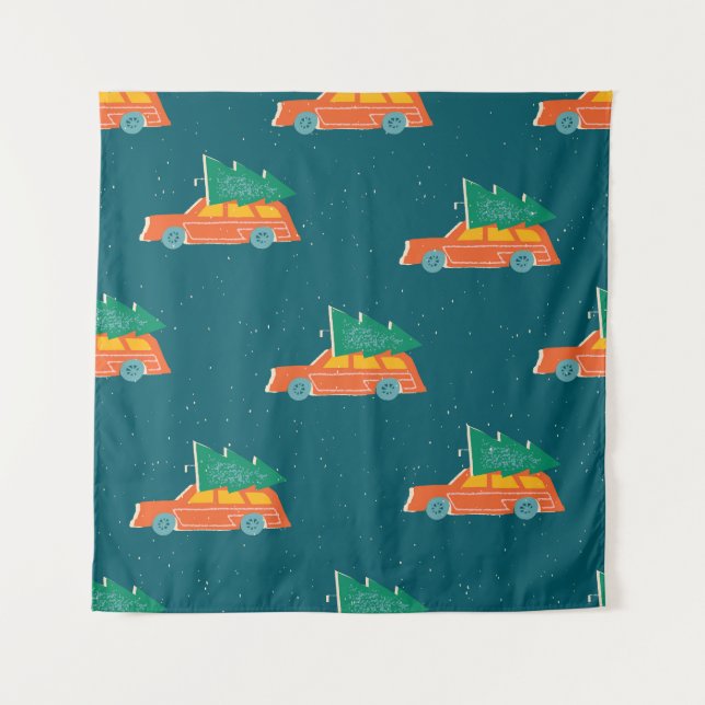 Retro-Auto-Weihnachtsbaum-Muster Wandteppich (Vorderseite)