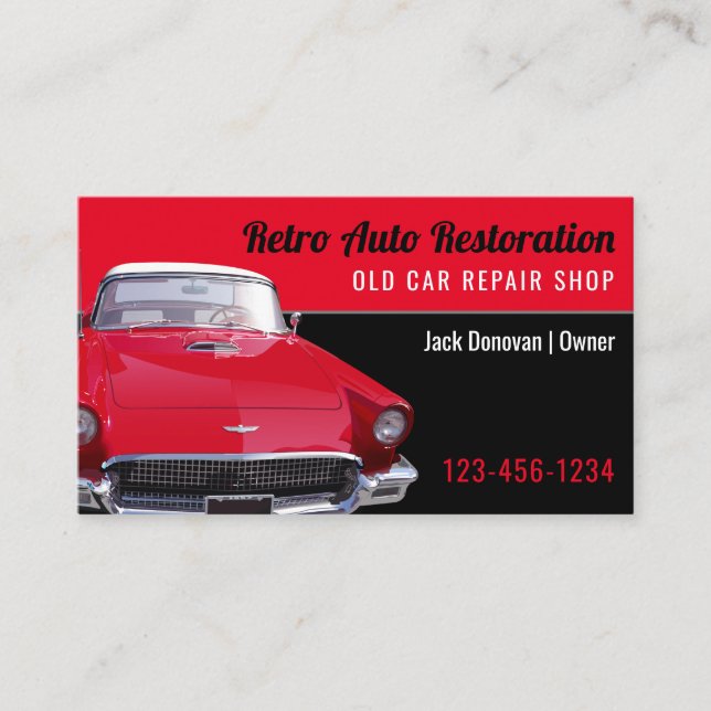 Retro-Auto-Wiederherstellung | Reparaturwerkstatt Visitenkarte (Vorderseite)