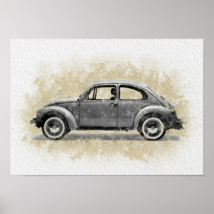 Retro-Autokunst - Grau Poster