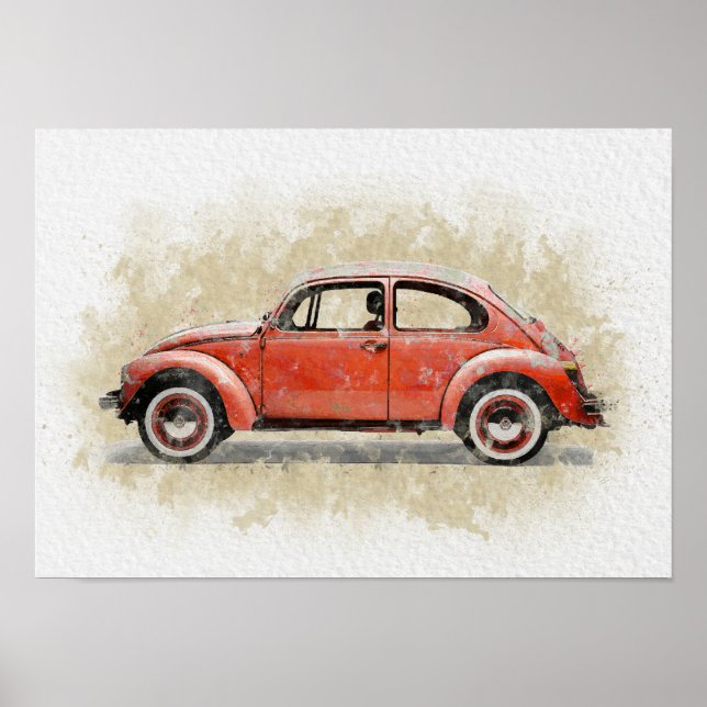 Retro-Autokunst - rote Farbe Poster (Vorne)