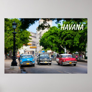 Retro-Autos auf der Straße von Havanna Poster