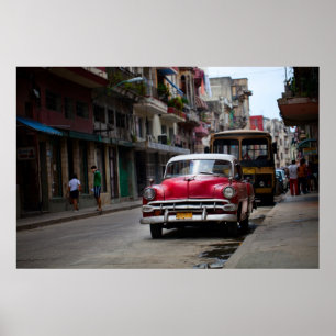 Retro-Autos auf der Straße von Havanna Poster