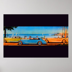 RETRO-AUTOS, blau gelb orange Poster