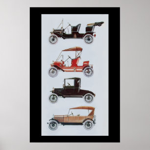 RETRO-AUTOS, schwarz weiß rot Poster