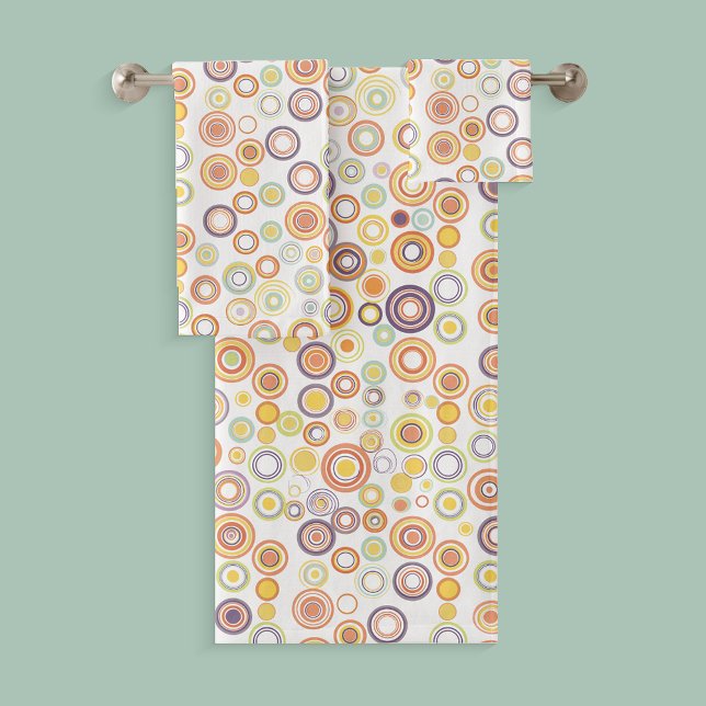 Retro-Autumn-Circles Badhandtuch Set (Retro Autumn Circles bath towel set. Bath towel, hand towel, and washcloth.)