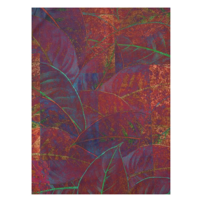 Retro Autumn Foliage Burgundy Blätter Metallic Tischdecke (Vorderseite)