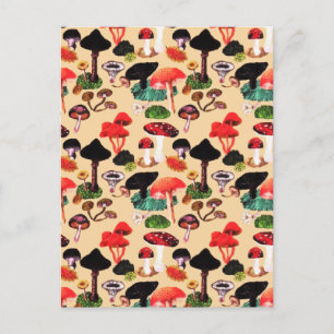 Retro Autumn Woodland Mushroom Watercolor Feiertagspostkarte