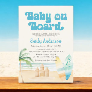 Retro Baby an Bord Surfboard Beach Boy Dusche Einladung