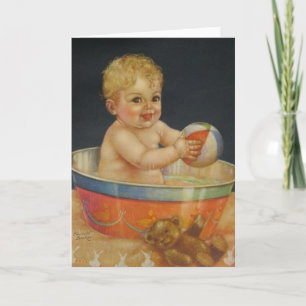 Retro Baby Bath Grußkarte Karte