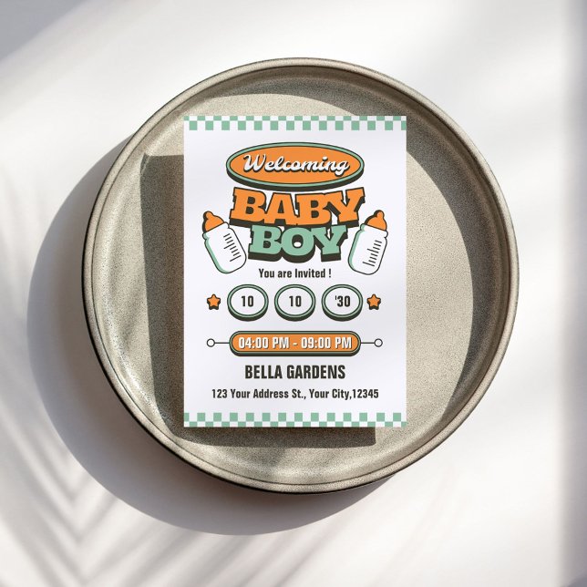 Retro Baby Boy Dusche Einladung (Von Creator hochgeladen)