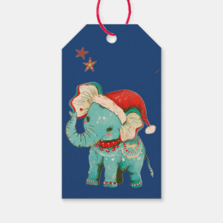 RETRO-BABY-ELEFANT MIT SANTAMÜTZE GESCHENKETIKETT GESCHENKANHÄNGER