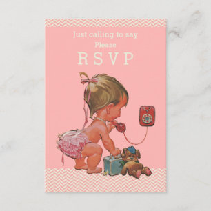 Retro Baby Girl on Phone Baby Dusche UAWG RSVP Karte