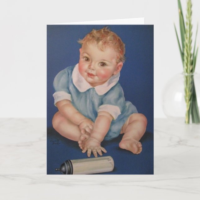 Retro Baby in Blue Grußkarte Karte (Vorderseite)