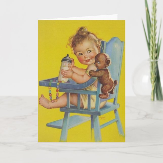 Retro Baby in der Hochstuhl-Gruß-Karte Karte (Vorderseite)