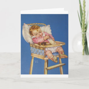 Retro Baby in Hoch-Stuhl-Grußkarte Karte