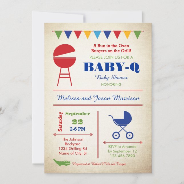 Retro Baby-q Babyparty-Einladung Einladung (Vorderseite)