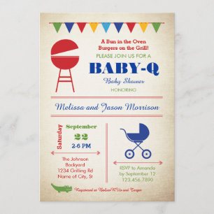Retro Baby-q Babyparty-Einladung Einladung