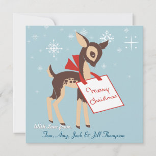 Retro Baby Reindeer Carte de Noël plat personnal