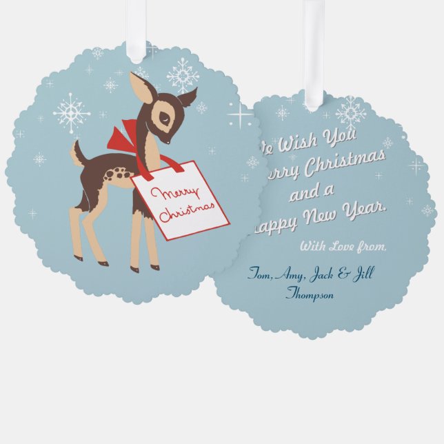 Retro Baby Reindeer | Weihnachtskarte für Papier Ornament Karte (Vorderseite/Rückseite)