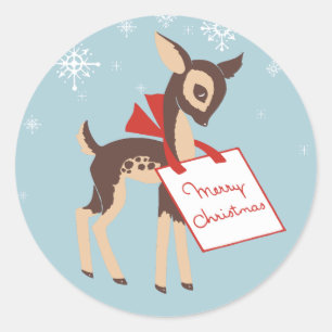 Retro Baby Rentier   Weihnachtssticker Runder Aufkleber