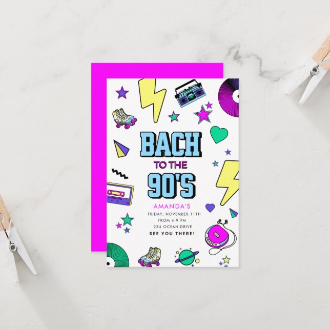 Retro Bach in die 90er Jahre Einladung (Vorderseite/Rückseite Beispiel)