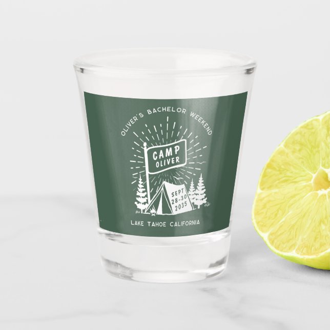 Retro Bachelor Party Weekend im Wald | Green Schnapsglas (Vorderseite)
